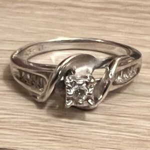 Sterling Silver Round and Baguette Diamond Engagement Ring .15ct